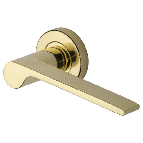 This is an image of a Heritage Brass - Door Handle Lever Latch on Round Rose Julia Design Polished Brass F, v4190-pb that is available to order from Trade Door Handles in Kendal.