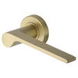 This is an image of a Heritage Brass - Door Handle Lever Latch on Round Rose Julia Design Satin Brass F, v4190-sb that is available to order from Trade Door Handles in Kendal.