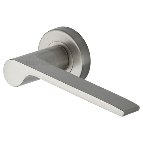 This is an image of a Heritage Brass - Door Handle Lever Latch on Round Rose Julia Design Satin Nickel, v4190-sn that is available to order from Trade Door Handles in Kendal.