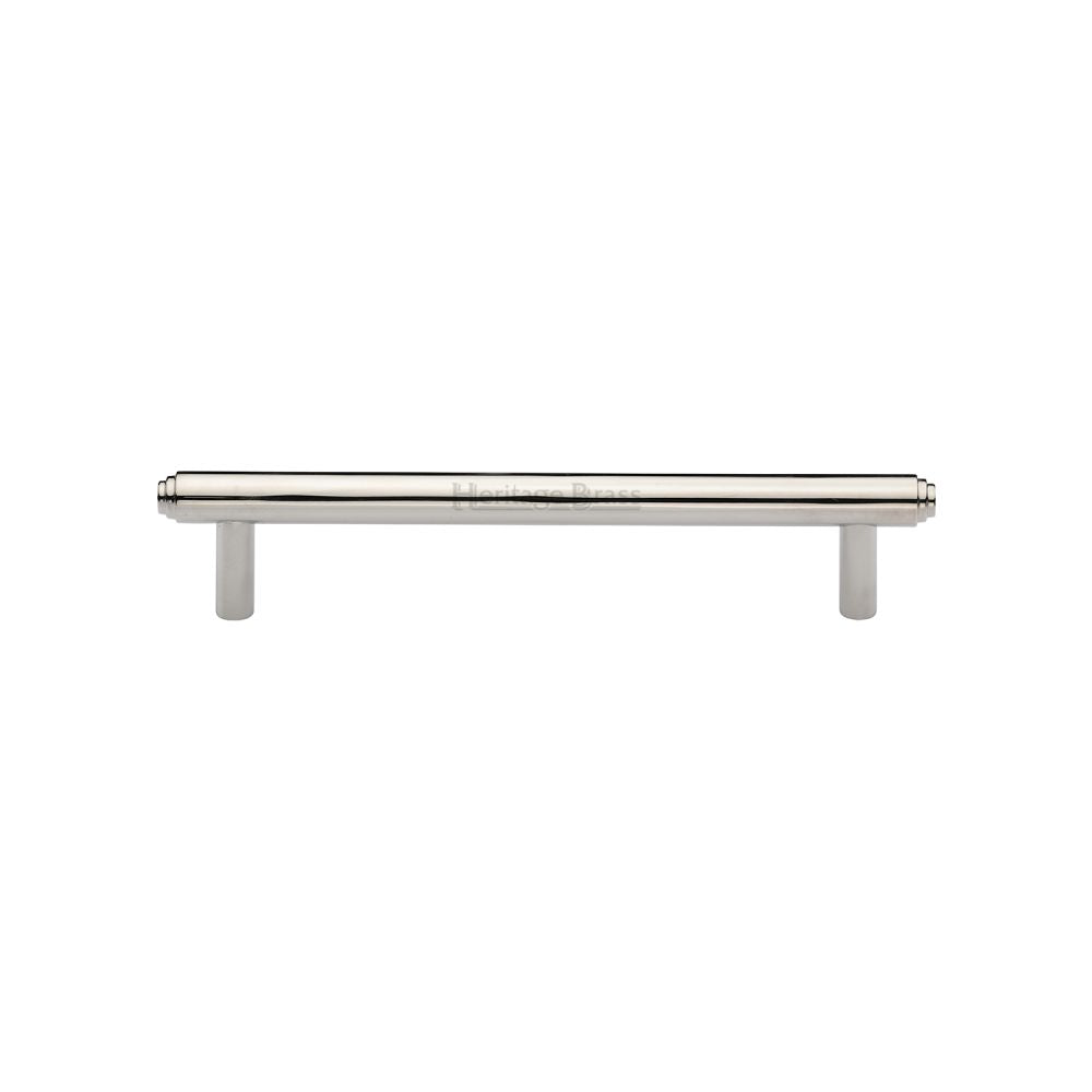 This is an image of a Heritage Brass - Cabinet Pull Stepped Design 128mm CTC Polished Nickel Finish, v4410-128-pnf that is available to order from Trade Door Handles in Kendal.