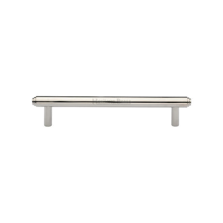 This is an image of a Heritage Brass - Cabinet Pull Stepped Design 128mm CTC Polished Nickel Finish, v4410-128-pnf that is available to order from Trade Door Handles in Kendal.