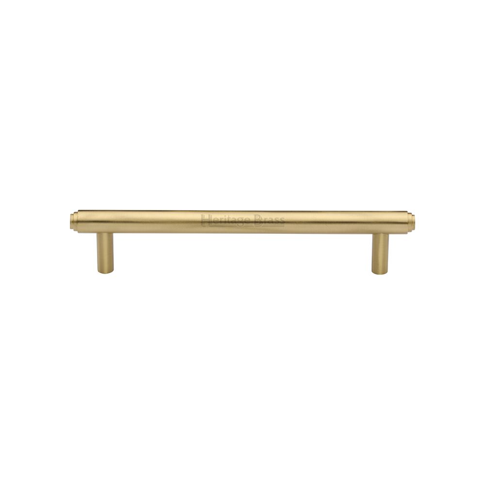 This is an image of a Heritage Brass - Cabinet Pull Stepped Design 128mm CTC Satin Brass Finish, v4410-128-sb that is available to order from Trade Door Handles in Kendal.