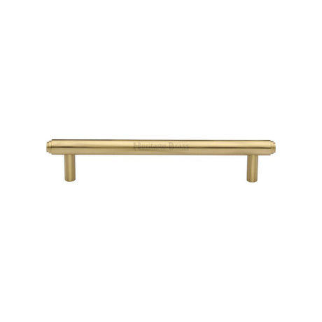 This is an image of a Heritage Brass - Cabinet Pull Stepped Design 128mm CTC Satin Brass Finish, v4410-128-sb that is available to order from Trade Door Handles in Kendal.