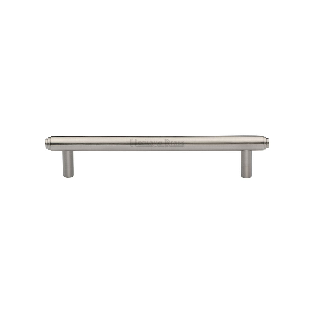 This is an image of a Heritage Brass - Cabinet Pull Stepped Design 128mm CTC Satin Nickel Finish, v4410-128-sn that is available to order from Trade Door Handles in Kendal.