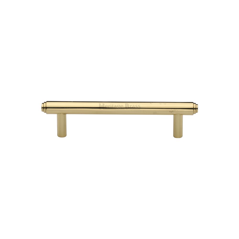 This is an image of a Heritage Brass - Cabinet Pull Stepped Design 96mm CTC Polished Brass Finish, v4410-96-pb that is available to order from Trade Door Handles in Kendal.