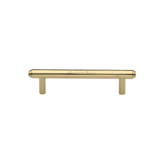 This is an image of a Heritage Brass - Cabinet Pull Stepped Design 96mm CTC Polished Brass Finish, v4410-96-pb that is available to order from Trade Door Handles in Kendal.