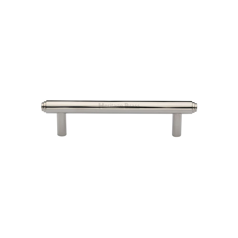 This is an image of a Heritage Brass - Cabinet Pull Stepped Design 96mm CTC Polished Nickel Finish, v4410-96-pnf that is available to order from Trade Door Handles in Kendal.