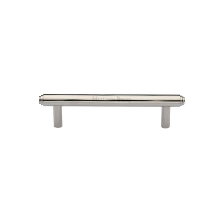 This is an image of a Heritage Brass - Cabinet Pull Stepped Design 96mm CTC Polished Nickel Finish, v4410-96-pnf that is available to order from Trade Door Handles in Kendal.