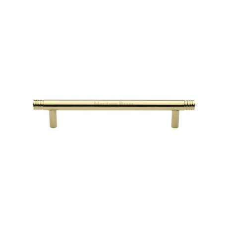 This is an image of a Heritage Brass - Cabinet Pull Contour Design 128mm CTC Polished Brass Finish, v4446-128-pb that is available to order from Trade Door Handles in Kendal.