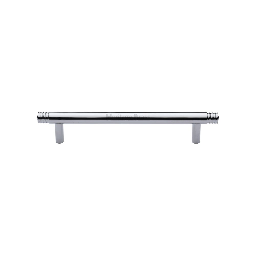 This is an image of a Heritage Brass - Cabinet Pull Contour Design 128mm CTC Polished Chrome Finish, v4446-128-pc that is available to order from Trade Door Handles in Kendal.