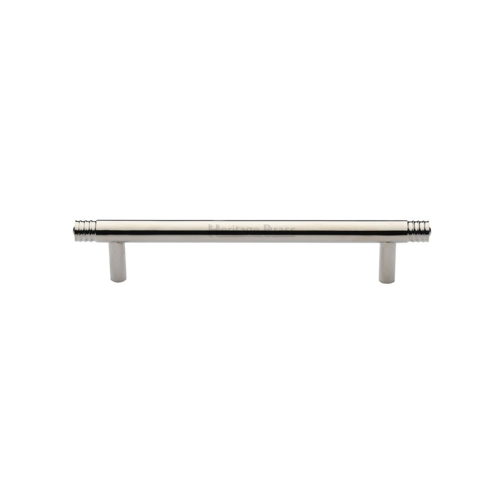 This is an image of a Heritage Brass - Cabinet Pull Contour Design 128mm CTC Polished Nickel Finish, v4446-128-pnf that is available to order from Trade Door Handles in Kendal.