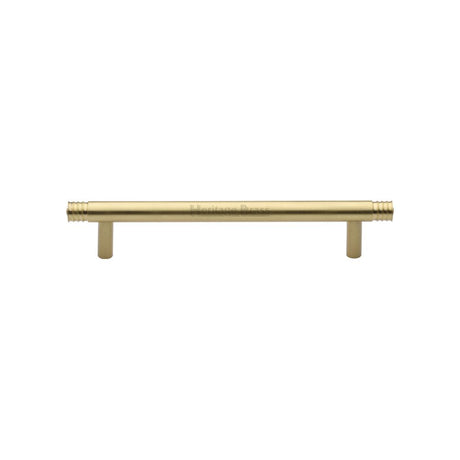 This is an image of a Heritage Brass - Cabinet Pull Contour Design 128mm CTC Satin Brass Finish, v4446-128-sb that is available to order from Trade Door Handles in Kendal.