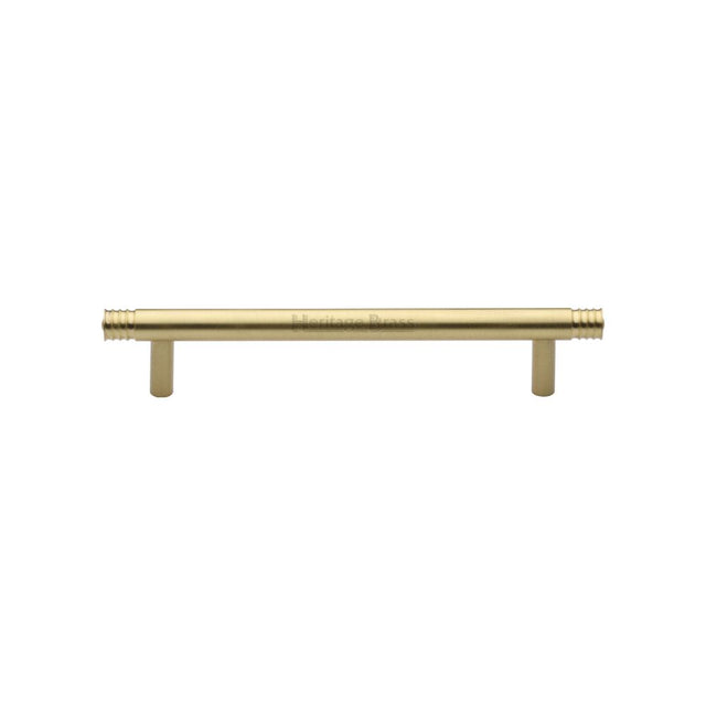 This is an image of a Heritage Brass - Cabinet Pull Contour Design 128mm CTC Satin Brass Finish, v4446-128-sb that is available to order from Trade Door Handles in Kendal.