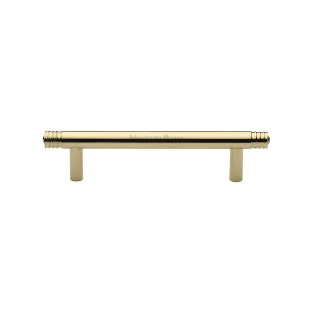 This is an image of a Heritage Brass - Cabinet Pull Contour Design 96mm CTC Polished Brass Finish, v4446-96-pb that is available to order from Trade Door Handles in Kendal.