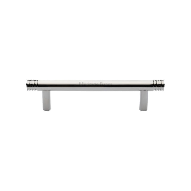 This is an image of a Heritage Brass - Cabinet Pull Contour Design 96mm CTC Polished Nickel Finish, v4446-96-pnf that is available to order from Trade Door Handles in Kendal.