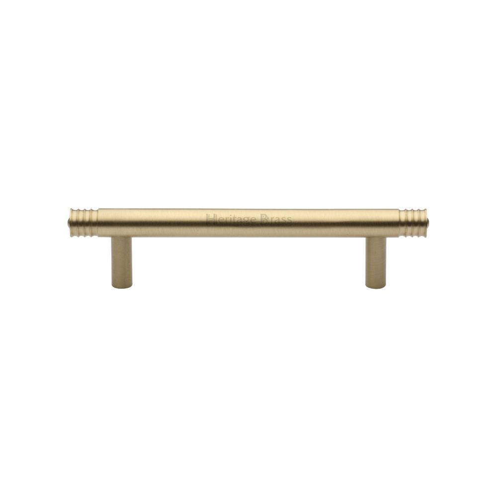 This is an image of a Heritage Brass - Cabinet Pull Contour Design 96mm CTC Satin Brass Finish, v4446-96-sb that is available to order from Trade Door Handles in Kendal.