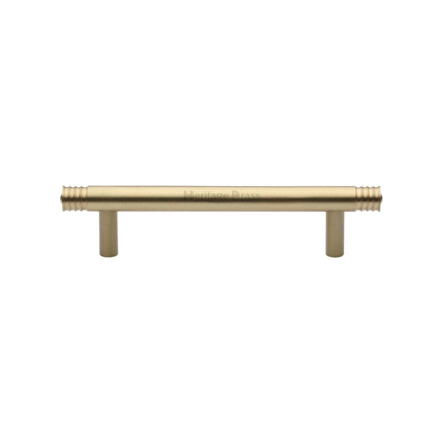 This is an image of a Heritage Brass - Cabinet Pull Contour Design 96mm CTC Satin Brass Finish, v4446-96-sb that is available to order from Trade Door Handles in Kendal.