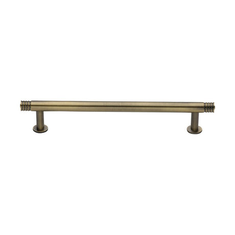 This is an image of a Heritage Brass - Cabinet Pull Contour Design with 16mm Rose 160mm CTC Antique Brass, v4447-160-at that is available to order from Trade Door Handles in Kendal.