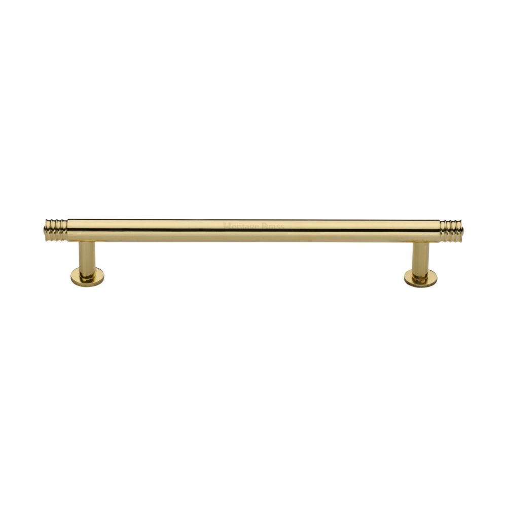 This is an image of a Heritage Brass - Cabinet Pull Contour Design with 16mm Rose 160mm CTC Polished Brass, v4447-160-pb that is available to order from Trade Door Handles in Kendal.