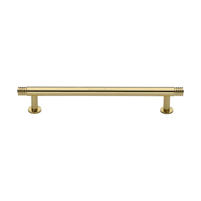 This is an image of a Heritage Brass - Cabinet Pull Contour Design with 16mm Rose 160mm CTC Polished Brass, v4447-160-pb that is available to order from Trade Door Handles in Kendal.