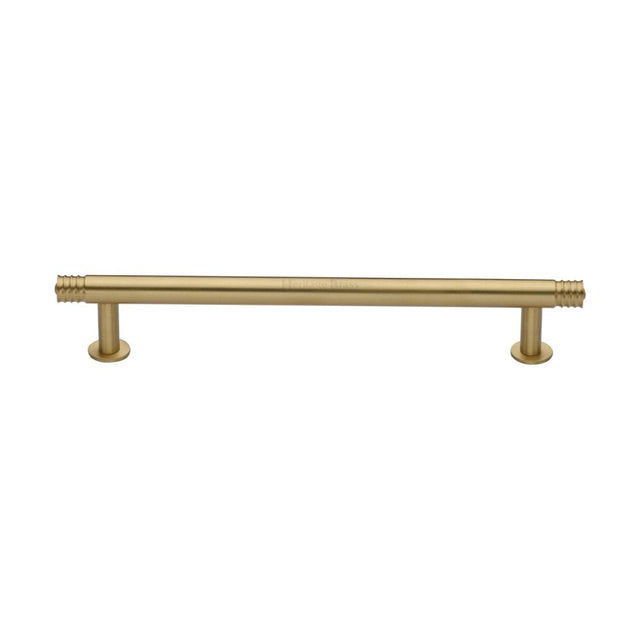 This is an image of a Heritage Brass - Cabinet Pull Contour Design with 16mm Rose 160mm CTC Satin Brass, v4447-160-sb that is available to order from Trade Door Handles in Kendal.