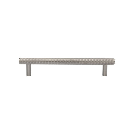 This is an image of a Heritage Brass - Cabinet Pull Knurled Design 128mm CTC Satin Nickel Finish, v4458-128-sn that is available to order from Trade Door Handles in Kendal.