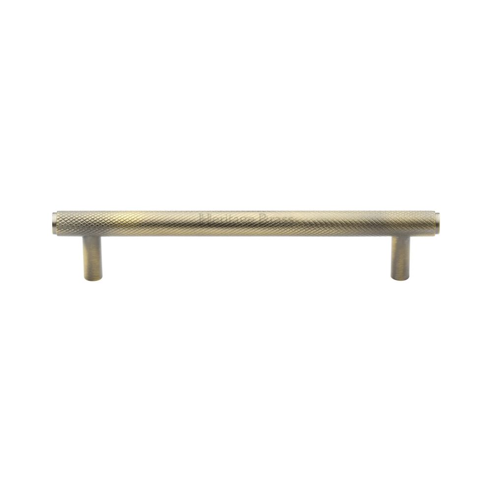 This is an image of a Heritage Brass - Cabinet Pull Knurled Design 160mm CTC Antique Brass Finish, v4458-160-at that is available to order from Trade Door Handles in Kendal.