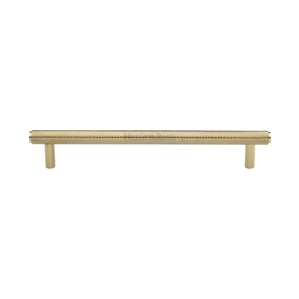 This is an image of a Heritage Brass - Cabinet Pull Knurled Design 160mm CTC Polished Brass Finish, v4458-160-pb that is available to order from Trade Door Handles in Kendal.