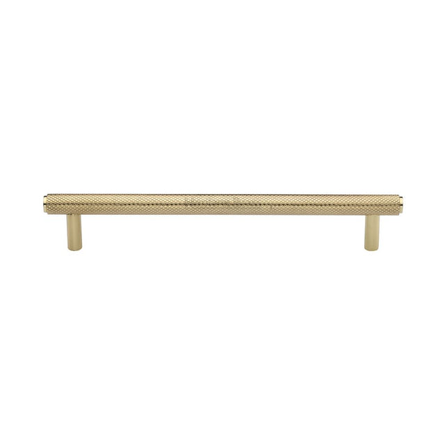 This is an image of a Heritage Brass - Cabinet Pull Knurled Design 160mm CTC Polished Brass Finish, v4458-160-pb that is available to order from Trade Door Handles in Kendal.