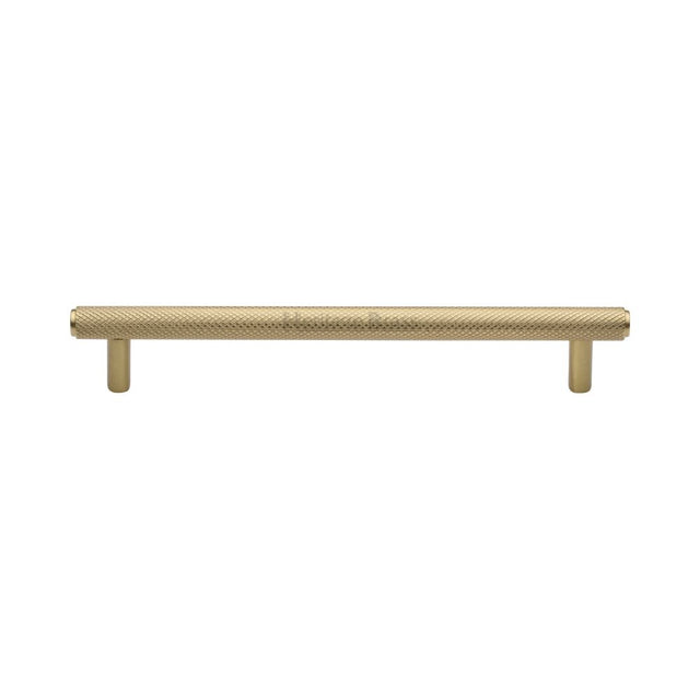 This is an image of a Heritage Brass - Cabinet Pull Knurled Design 160mm CTC Satin Brass Finish, v4458-160-sb that is available to order from Trade Door Handles in Kendal.