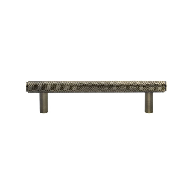 This is an image of a Heritage Brass - Cabinet Pull Knurled Design 96mm CTC Antique Brass Finish, v4458-96-at that is available to order from Trade Door Handles in Kendal.