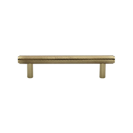 This is an image of a Heritage Brass - Cabinet Pull Knurled Design 96mm CTC Polished Brass Finish, v4458-96-pb that is available to order from Trade Door Handles in Kendal.