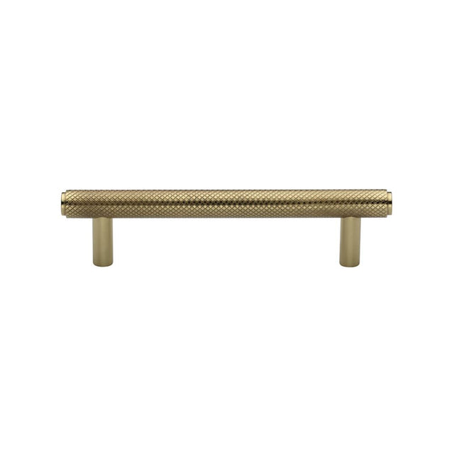 This is an image of a Heritage Brass - Cabinet Pull Knurled Design 96mm CTC Polished Brass Finish, v4458-96-pb that is available to order from Trade Door Handles in Kendal.