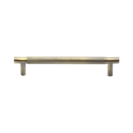 This is an image of a Heritage Brass - Cabinet Pull Partial Knurled Design 128mm CTC Antique Brass Finish, v4461-128-at that is available to order from Trade Door Handles in Kendal.