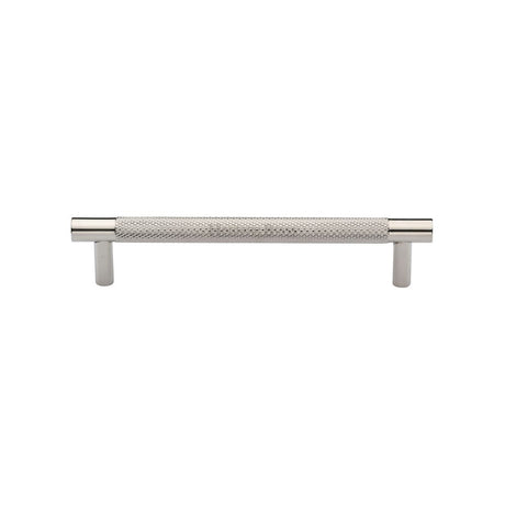 This is an image of a Heritage Brass - Cabinet Pull Partial Knurled Design 128mm CTC Polished Nickel Finis, v4461-128-pnf that is available to order from Trade Door Handles in Kendal.