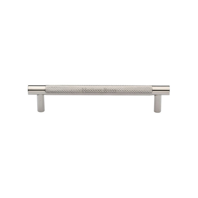 This is an image of a Heritage Brass - Cabinet Pull Partial Knurled Design 128mm CTC Polished Nickel Finis, v4461-128-pnf that is available to order from Trade Door Handles in Kendal.