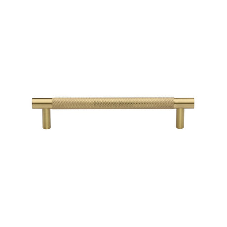 This is an image of a Heritage Brass - Cabinet Pull Partial Knurled Design 128mm CTC Satin Brass Finish, v4461-128-sb that is available to order from Trade Door Handles in Kendal.