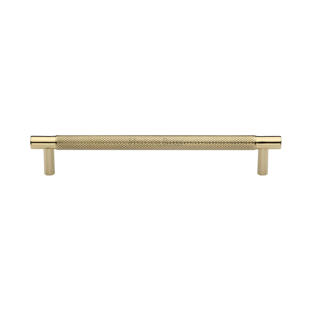 This is an image of a Heritage Brass - Cabinet Pull Partial Knurled Design 160mm CTC Polished Brass Finish, v4461-160-pb that is available to order from Trade Door Handles in Kendal.