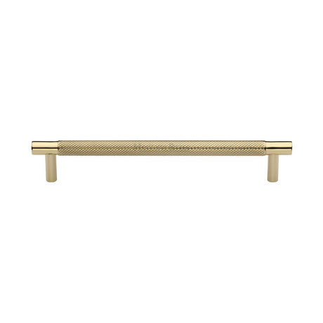 This is an image of a Heritage Brass - Cabinet Pull Partial Knurled Design 160mm CTC Polished Brass Finish, v4461-160-pb that is available to order from Trade Door Handles in Kendal.