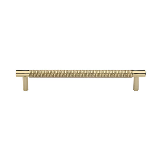 This is an image of a Heritage Brass - Cabinet Pull Partial Knurled Design 160mm CTC Polished Brass Finish, v4461-160-pb that is available to order from Trade Door Handles in Kendal.