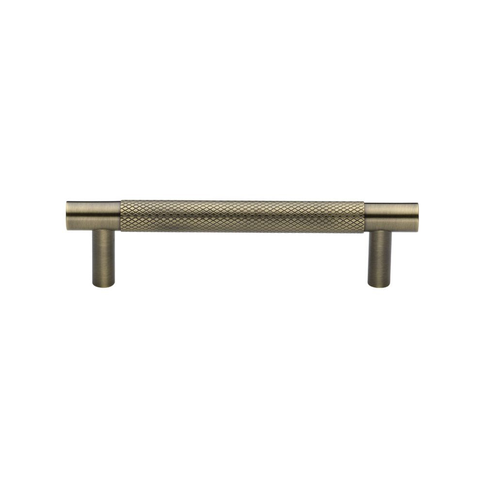 This is an image of a Heritage Brass - Cabinet Pull Partial Knurled Design 96mm CTC Antique Brass Finish, v4461-96-at that is available to order from Trade Door Handles in Kendal.