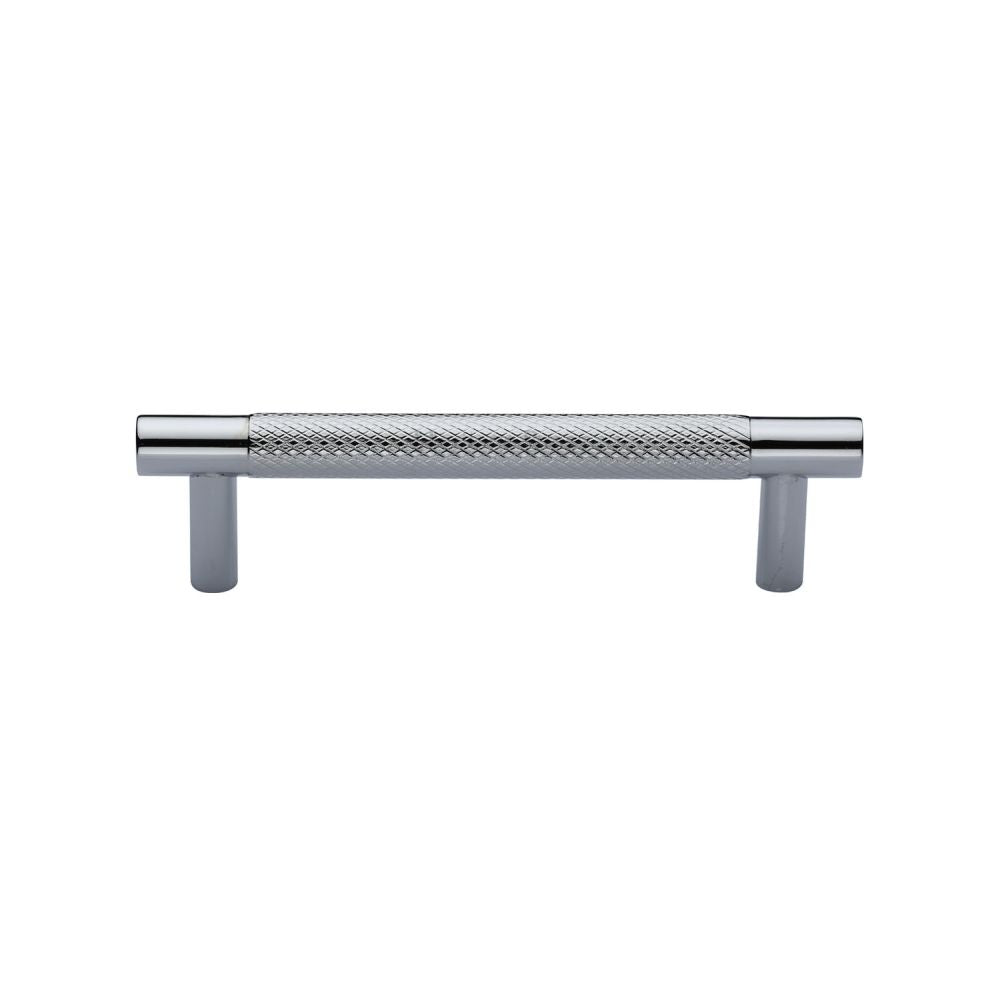 This is an image of a Heritage Brass - Cabinet Pull Partial Knurled Design 96mm CTC Polished Chrome Finish, v4461-96-pc that is available to order from Trade Door Handles in Kendal.