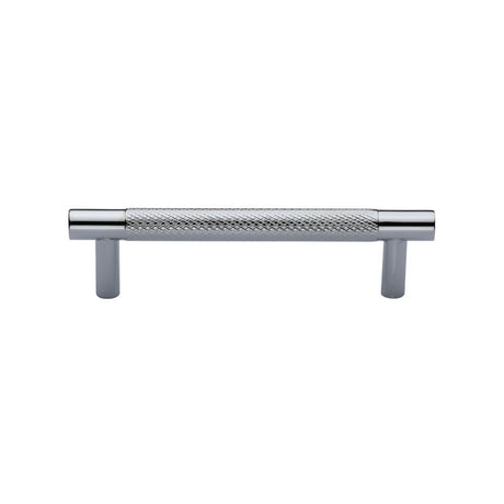 This is an image of a Heritage Brass - Cabinet Pull Partial Knurled Design 96mm CTC Polished Chrome Finish, v4461-96-pc that is available to order from Trade Door Handles in Kendal.