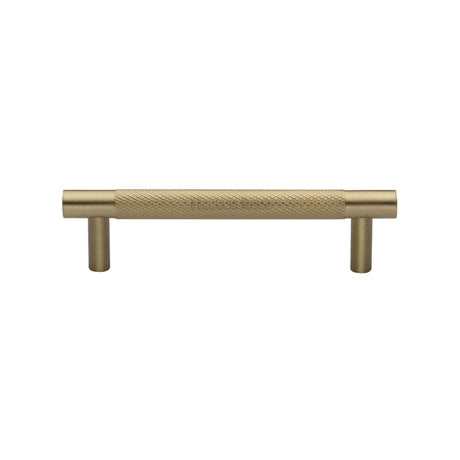 This is an image of a Heritage Brass - Cabinet Pull Partial Knurled Design 96mm CTC Satin Brass Finish, v4461-96-sb that is available to order from Trade Door Handles in Kendal.