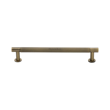 This is an image of a Heritage Brass - Cabinet Pull Partial Knurled Design with Rose 160mm CTC Antique Br, v4462-160-at that is available to order from Trade Door Handles in Kendal.