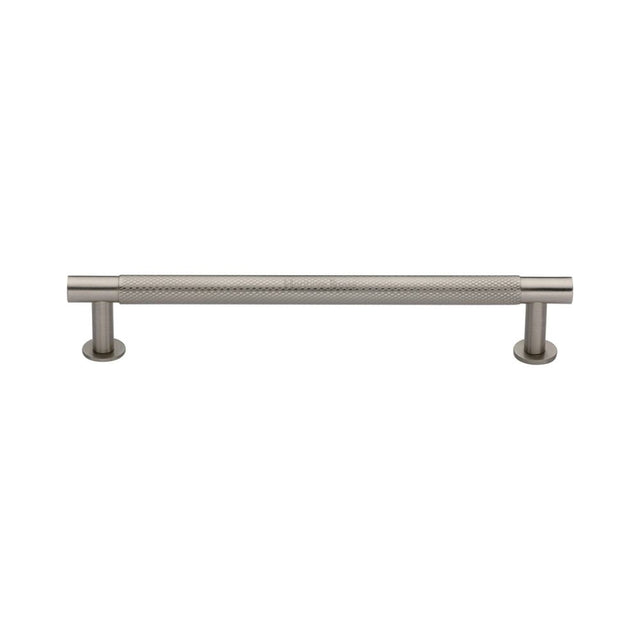 This is an image of a Heritage Brass - Cabinet Pull Partial Knurled Design with Rose 160mm CTC Satin Ni, v4462-160-sn that is available to order from Trade Door Handles in Kendal.