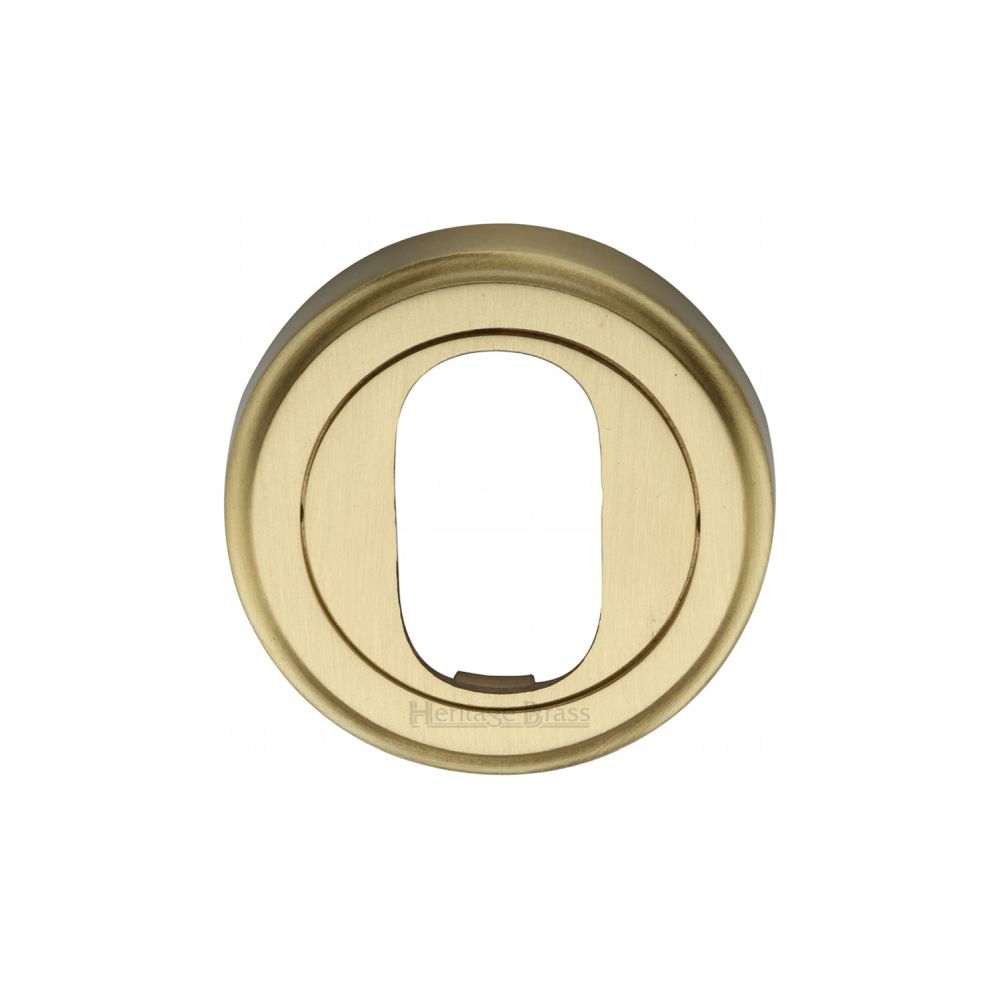 This is an image of a Heritage Brass - Oval Profile Cylinder Escutcheon Satin Brass Finish, v5010-sb that is available to order from Trade Door Handles in Kendal.