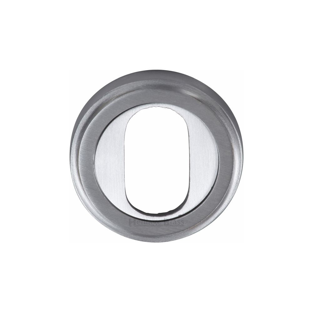 This is an image of a Heritage Brass - Oval Profile Cylinder Escutcheon Satin Chrome Finish, v5010-sc that is available to order from Trade Door Handles in Kendal.