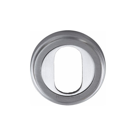 This is an image of a Heritage Brass - Oval Profile Cylinder Escutcheon Satin Chrome Finish, v5010-sc that is available to order from Trade Door Handles in Kendal.