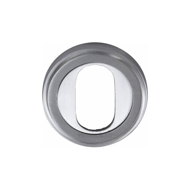 This is an image of a Heritage Brass - Oval Profile Cylinder Escutcheon Satin Chrome Finish, v5010-sc that is available to order from Trade Door Handles in Kendal.